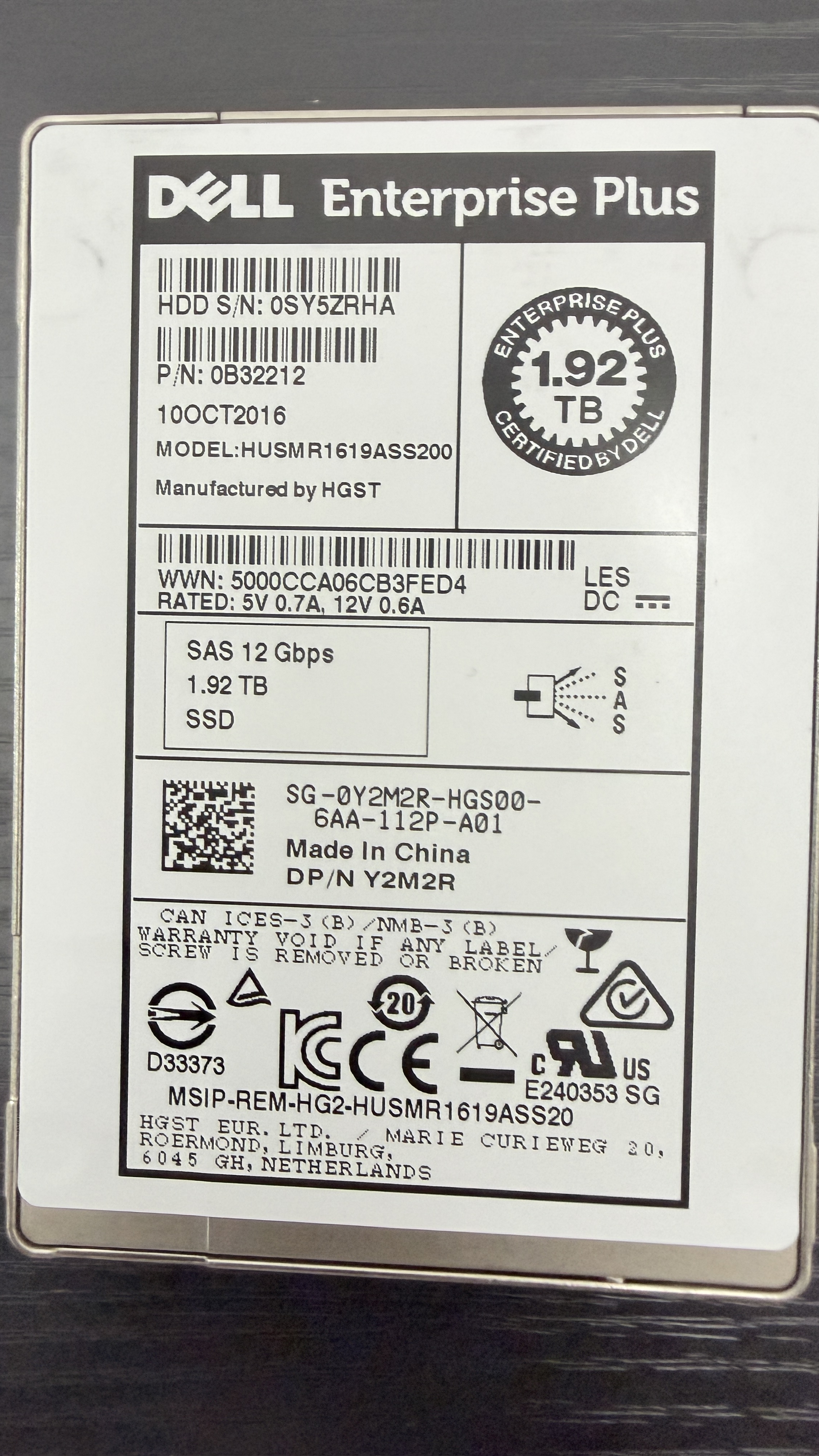 日立 HUSMR1619ASS200 SSD SAS 1920GB 