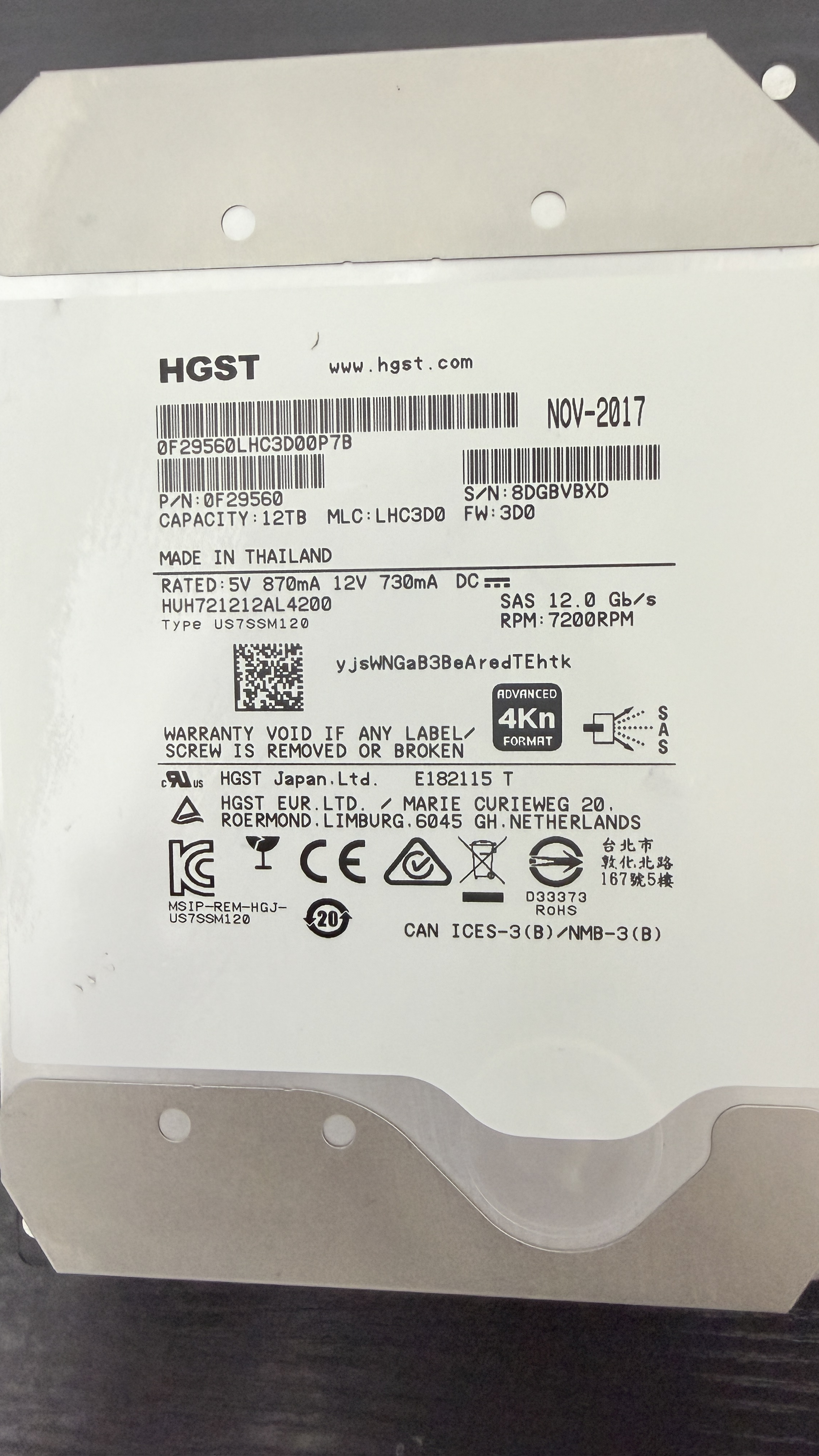 日立 HUH721212AL4200 12TB SAS