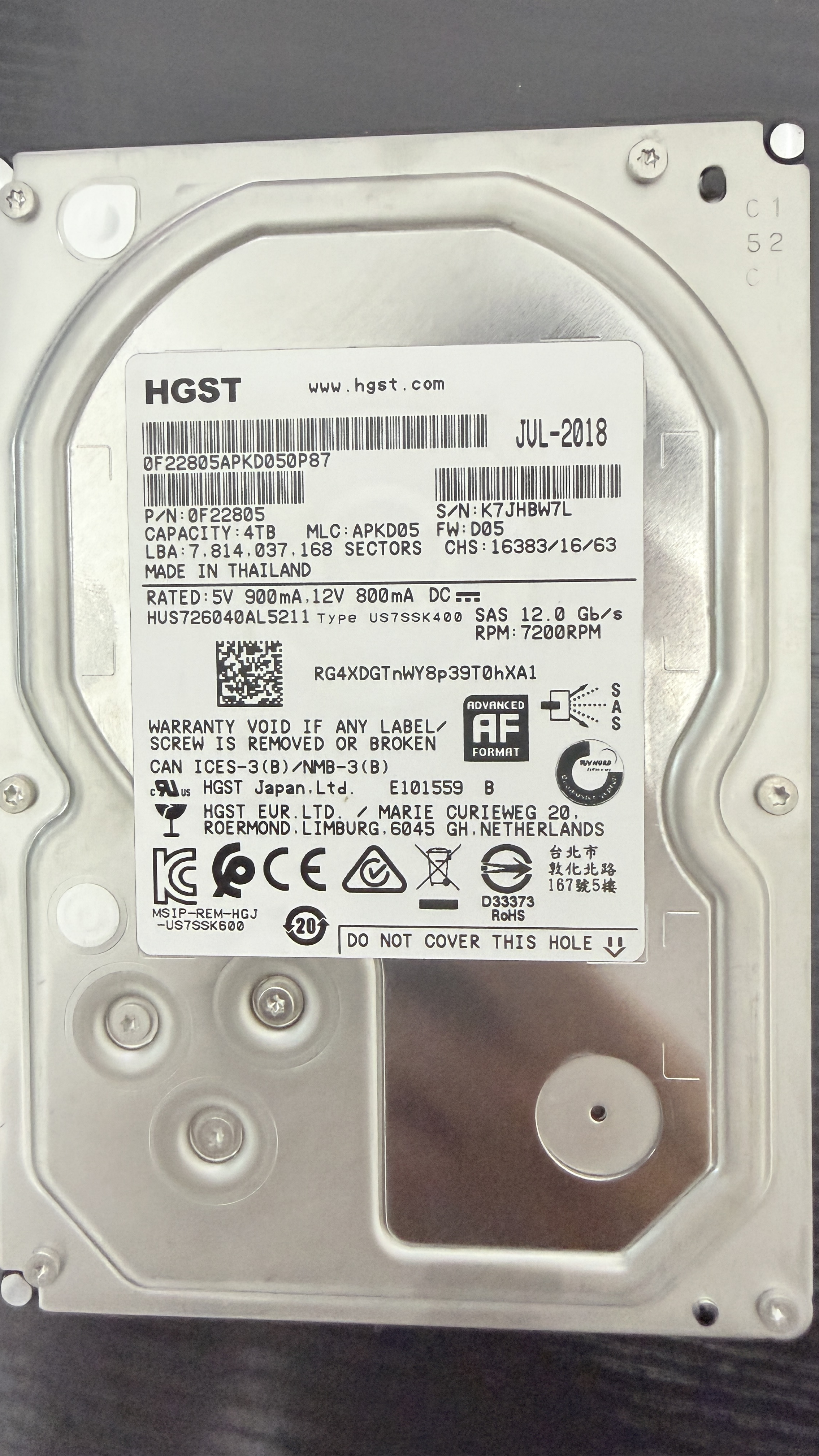 日立 HUS726040AL5211 4TB SAS